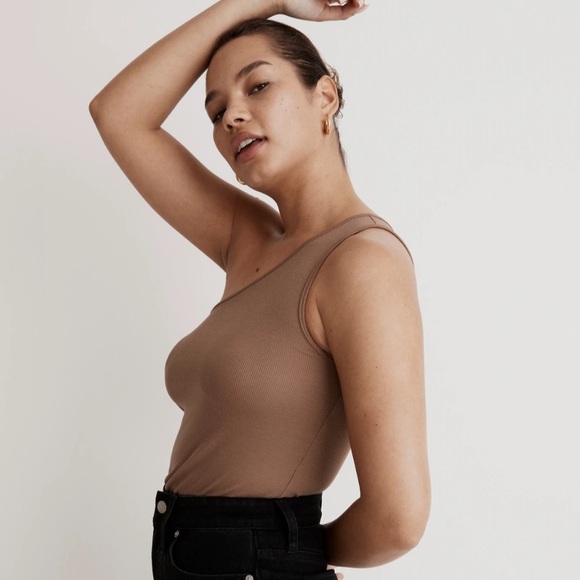 Madewell Supima Rib One-Shoulder Tank in Stable/Brown Size XXS - Picture 1 of 8